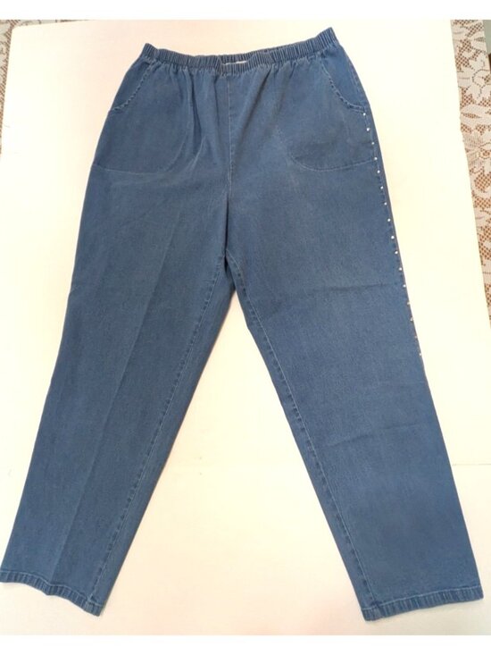 Quacker Factory Pants - Quacker Factory Elastic Waist Jean Pants Womens Size 1X Rhinestone Detail